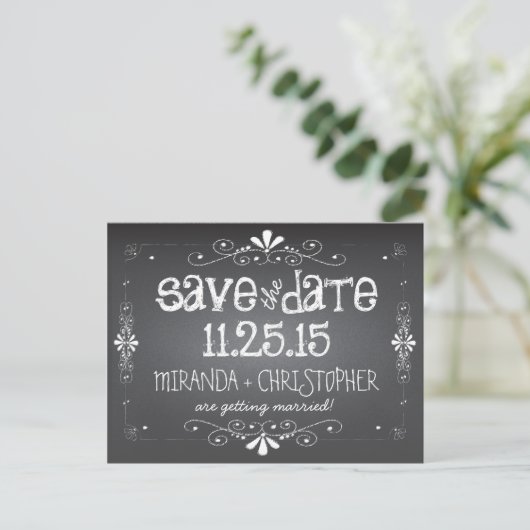 Chalkboard Save the Date Wedding Briefkaart (Staand voorkant)