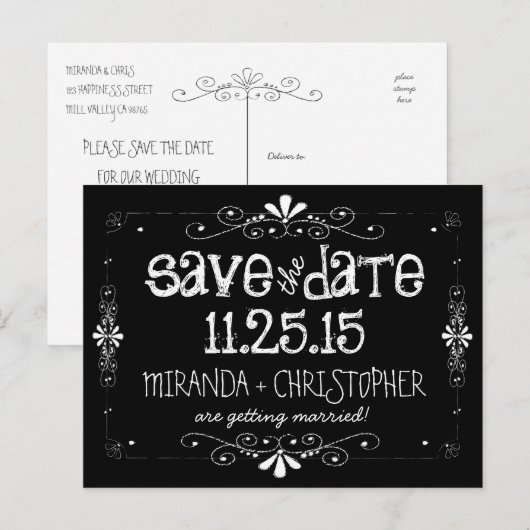 Chalkboard Save the Date Wedding Briefkaart (Voorkant / Achterkant)