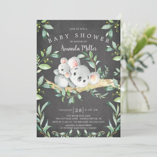 Chalkboard Schattig Koala Beer Baby shower Kaart (Staand voorkant)