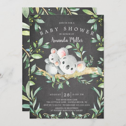 Chalkboard Schattig Koala Beer Baby shower Kaart (Voorkant / Achterkant)