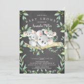 Chalkboard Schattig Koala Beer Triplet Baby shower Kaart (Staand voorkant)