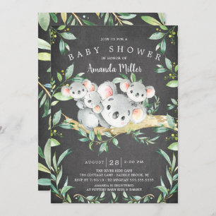 Chalkboard Schattig Koala Beer Triplet Baby shower Kaart