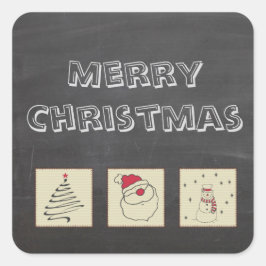 Chalkboard schattige grappige kerst patchwork vaka vierkante sticker