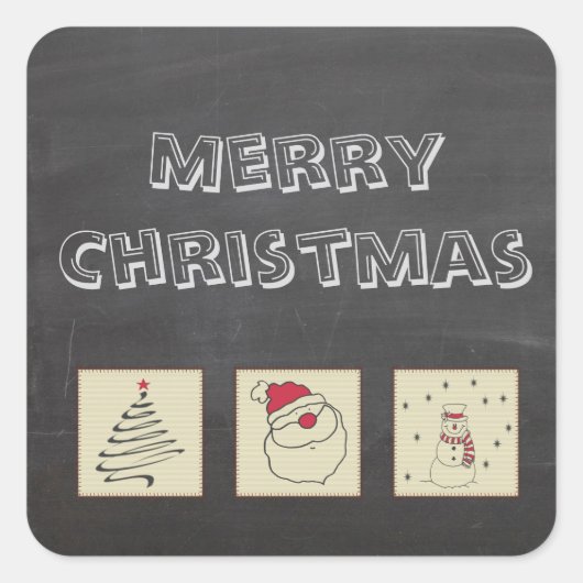 Chalkboard schattige grappige kerst patchwork vaka vierkante sticker (Voorkant)