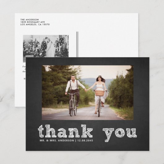 Chalkboard Schetch Typografie Dank u Briefkaart (Voorkant / Achterkant)