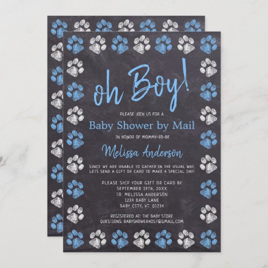Chalkboard schildert Blue Boy Baby shower per mail Kaart (Voorkant / Achterkant)