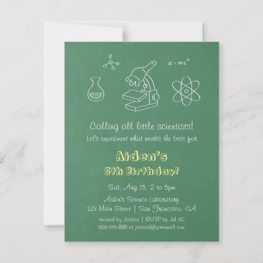 Chalkboard Science Birthday Party Invitations Kaart (Voorkant)