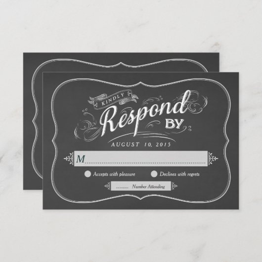 Chalkboard Script Art RSVP Weduwantwoord Kaart (Voorkant / Achterkant)