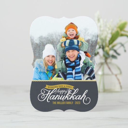 Chalkboard Script Hanukkah-fotokaart Feestdagenkaart (Staand voorkant)