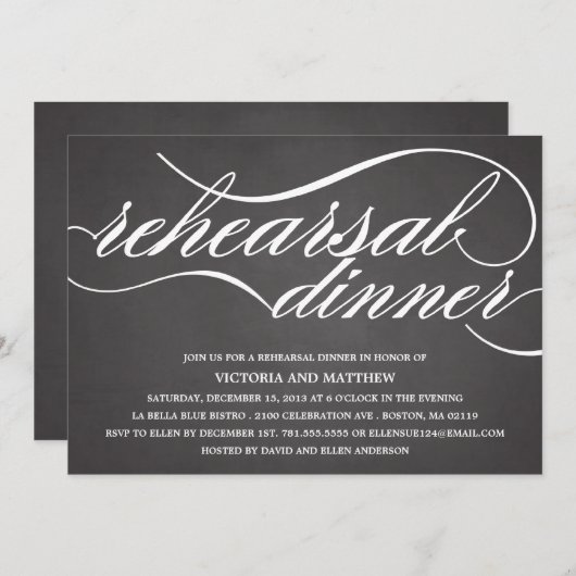 CHALKBOARD SCRIPT | REHEARSAL DINNER INVITE KAART (Voorkant / Achterkant)