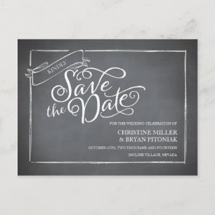 Chalkboard Script White Sla de datum op Aankondigingskaart