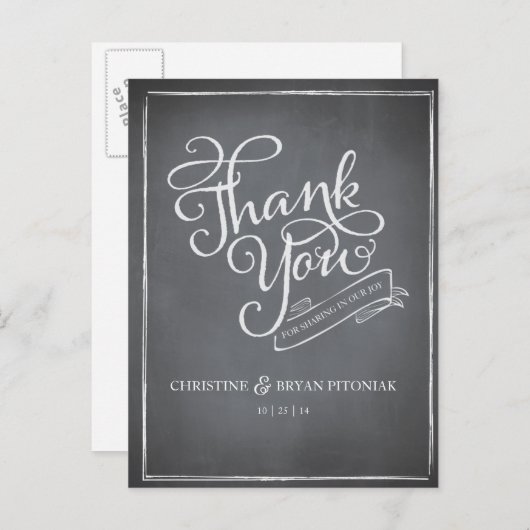 Chalkboard Script Wit Dank je Kaart (Voorkant / Achterkant)
