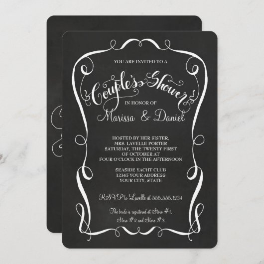 Chalkboard Scroll Couples Douche Kalligrafie Kaart (Voorkant / Achterkant)