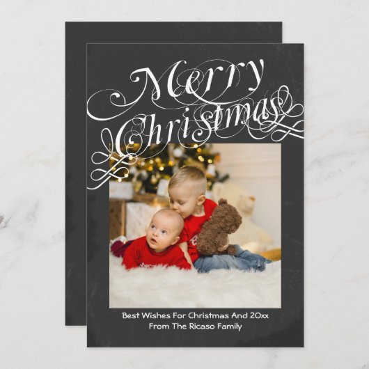 Chalkboard Scroll Font Merry Kerstmis Sjabloon (Voorkant / Achterkant)