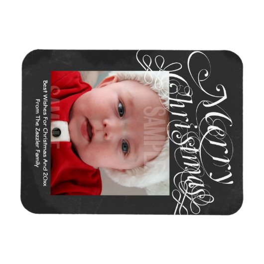 Chalkboard Scroll Font Merry Kerstmis Sjabloon Magneet (Horizontaal)