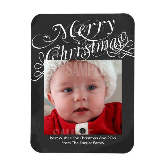 Chalkboard Scroll Font Merry Kerstmis Sjabloon Magneet (Verticaal)