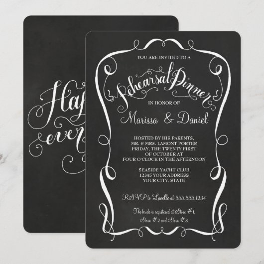 Chalkboard Scroll repetitie diner kalligrafie Kaart (Voorkant / Achterkant)