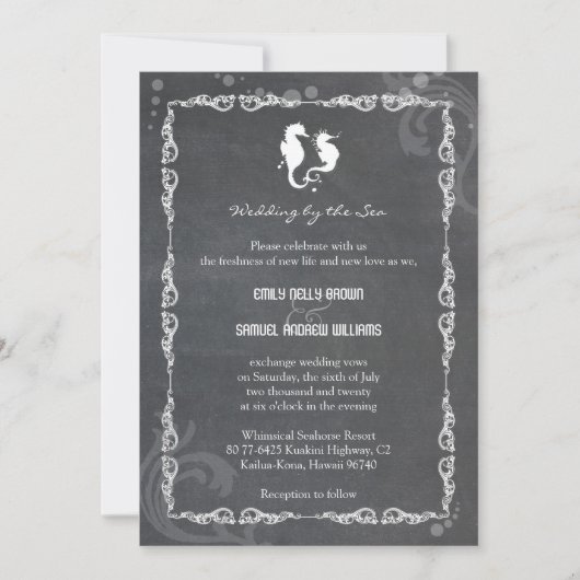 Chalkboard SeaHorse Destination Wedding Kaart (Voorkant)