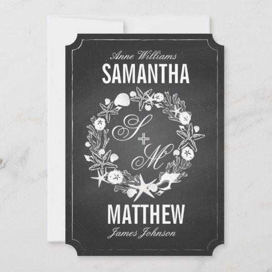 Chalkboard Seahorse Seashells Wedding Kaart (Achterkant)