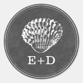  Chalkboard Seashell Beach Wedding Favor Ronde Sticker