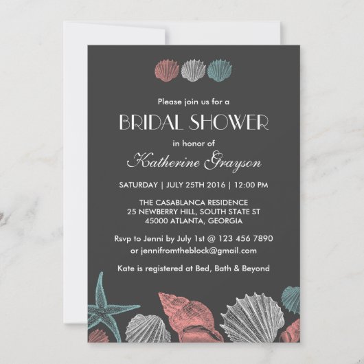 Chalkboard Seashells Invitation for Beach Wedding Kaart (Voorkant)