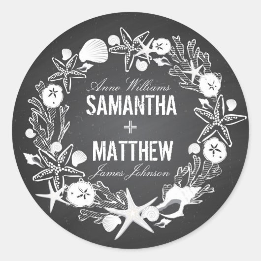 Chalkboard Seashells Wedding Gift Label (Voorkant)