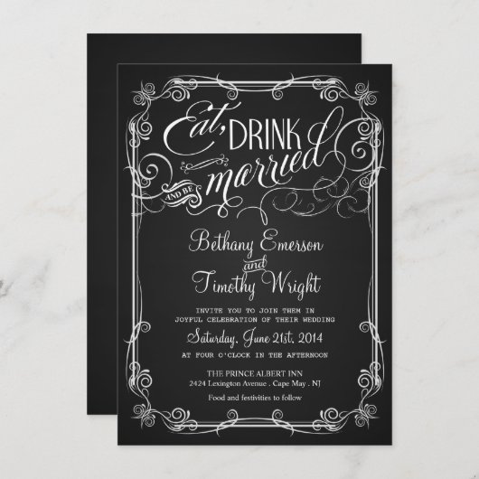  Chalkboard Semi-Formal Wedding Invitations Kaart (Voorkant / Achterkant)