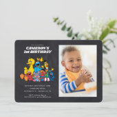 Chalkboard Sesame Street 1st Birthday met foto Kaart (Staand voorkant)