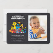Chalkboard Sesame Street 1st Birthday met foto Kaart (Voorkant)
