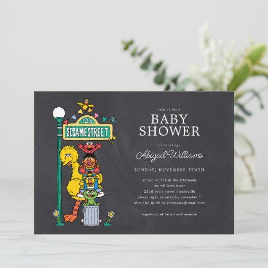 Chalkboard Sesame Street Sign Baby shower Kaart (Staand voorkant)