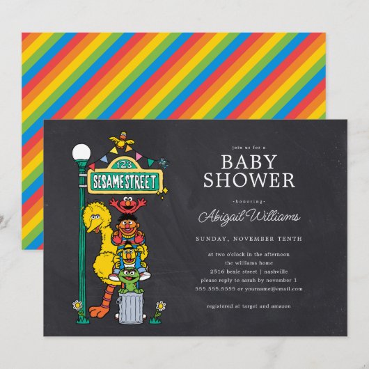 Chalkboard Sesame Street Sign Baby shower Kaart (Voorkant / Achterkant)