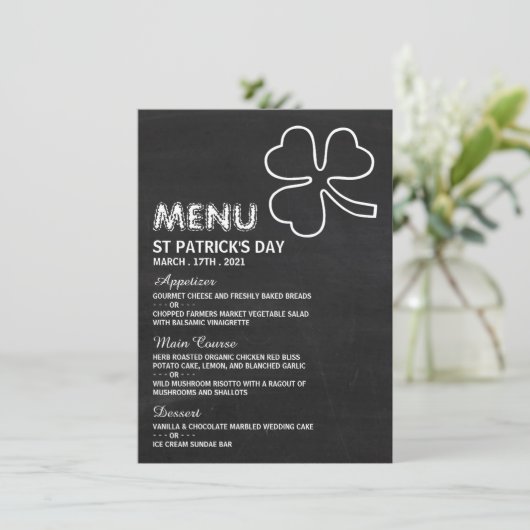 Chalkboard Shamrock, St Patrick's Day Menu Kaart (Staand voorkant)