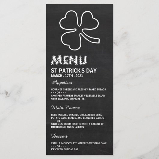 Chalkboard Shamrock, St Patrick's Day Menu Kaart (Voorkant)