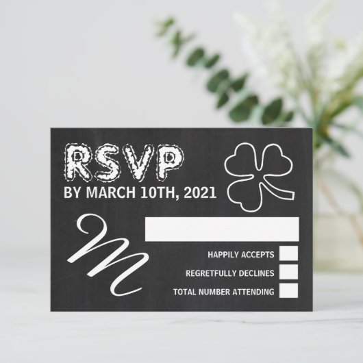 Chalkboard Shamrock, St Patrick's Day Party RSVP (Staand voorkant)