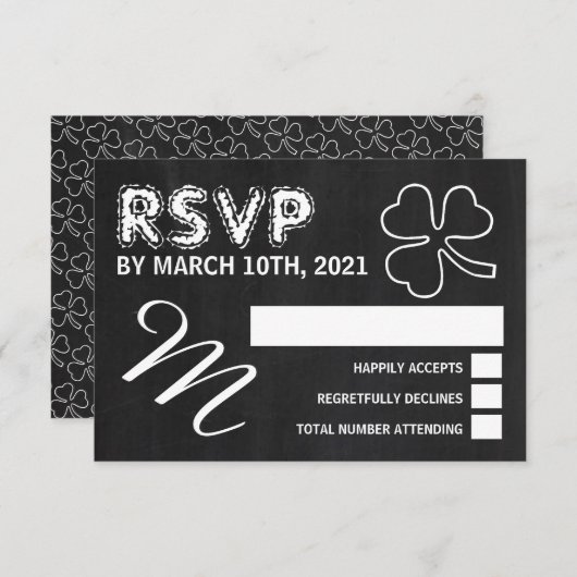 Chalkboard Shamrock, St Patrick's Day Party RSVP (Voorkant / Achterkant)