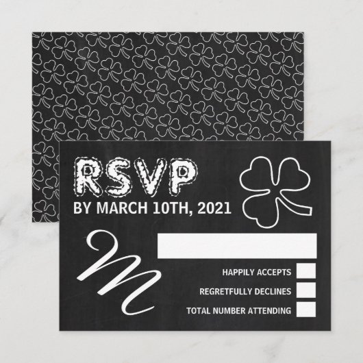 Chalkboard Shamrock, St Patrick's Day Party RSVP Kaartje (Voorkant / Achterkant)