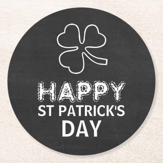 Chalkboard Shamrock, St Patrick's Day Ronde Kartonnen Onderzetter (Voorkant)