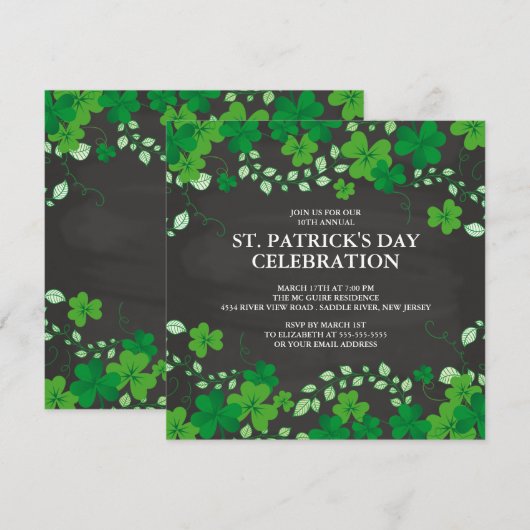Chalkboard Shamrock St. Patrick's Party Invitation Kaart (Voorkant / Achterkant)