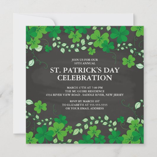 Chalkboard Shamrock St. Patrick's Party Invitation Kaart (Voorkant)