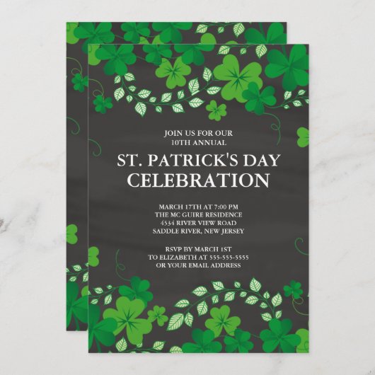 Chalkboard Shamrock St. Patrick's Party Uitnodigin Kaart (Voorkant / Achterkant)