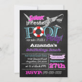 Chalkboard Shark Pool Party Birthday Invitations Kaart (Voorkant)