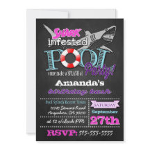 Chalkboard Shark Pool Party Birthday Invitations