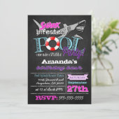 Chalkboard Shark Pool Party Birthday Invitations Kaart (Staand voorkant)
