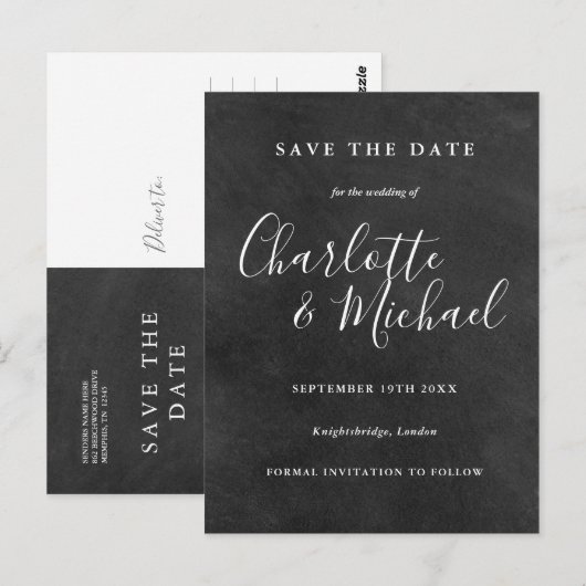 Chalkboard Signature Wedding Save the Date Kaart (Voorkant / Achterkant)