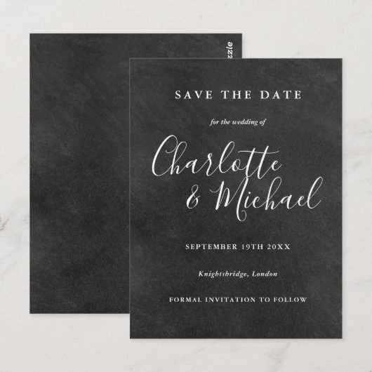 Chalkboard Signature Wedding Save the Date Kaart (Voorkant / Achterkant)