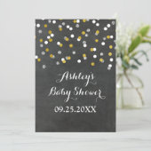Chalkboard Silver Baby shower Invitation Confetti Kaart (Staand voorkant)