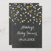 Chalkboard Silver Baby shower Invitation Confetti Kaart (Voorkant / Achterkant)