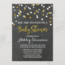 Chalkboard Silver Baby shower Invitation Confetti