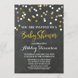 Chalkboard Silver Baby shower Invitation Confetti Kaart