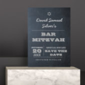 Chalkboard Silver Bar Mitzvah Save the Date Kaart
